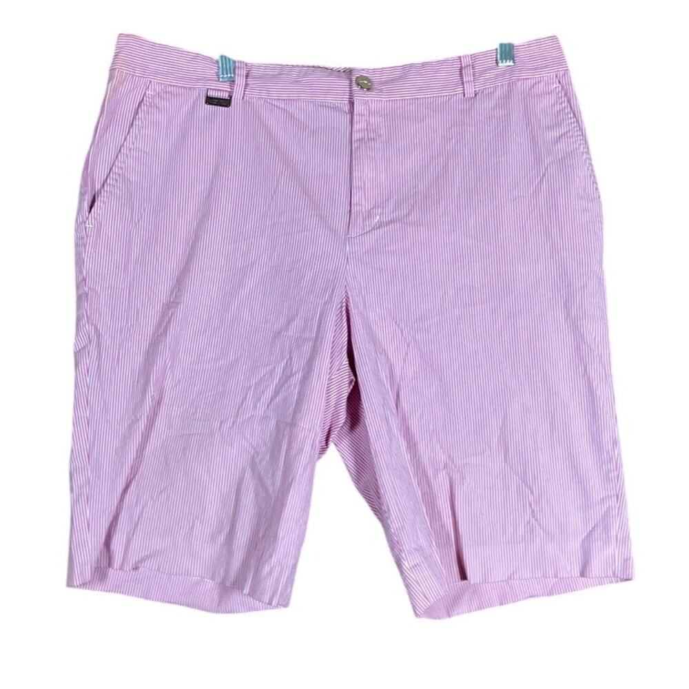 L-RL Lauren Active Ralph Lauren Womens Shorts Pink Stripe Golf Chino Stretch 14